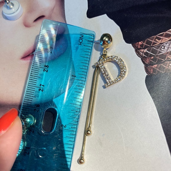 Gold Tone Crystals D Earrings - Picture 5 of 5